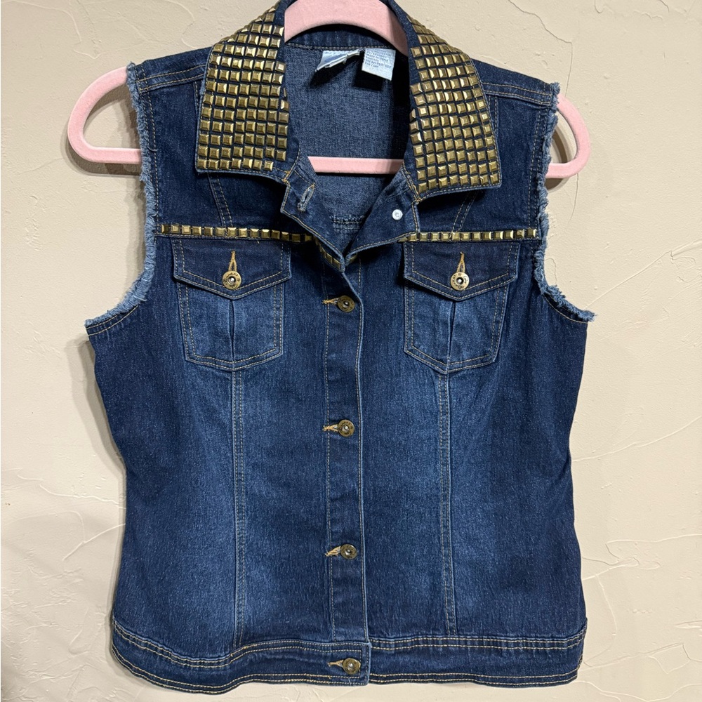 DG2 by Diane Gilman Denim Vest with Gold Studs